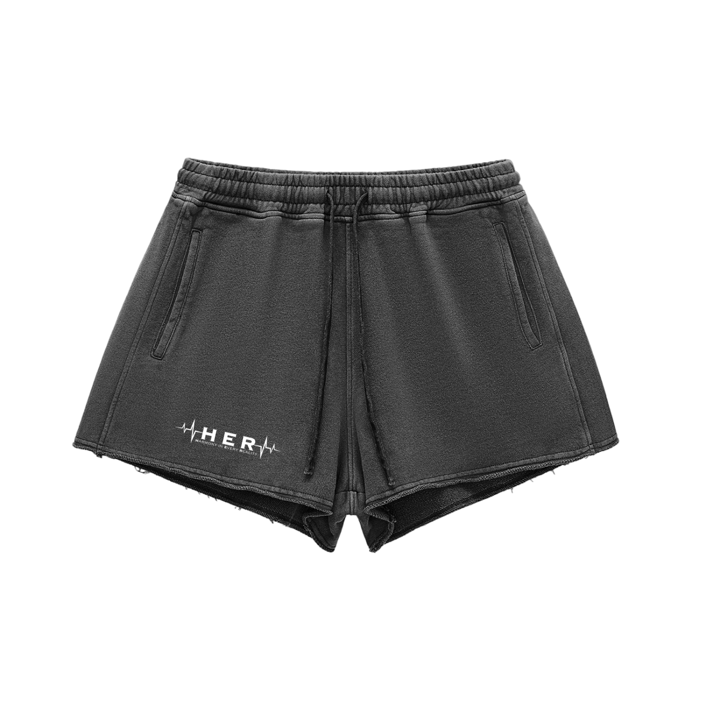 HER Washed Raw Edge Drawstring Shorts