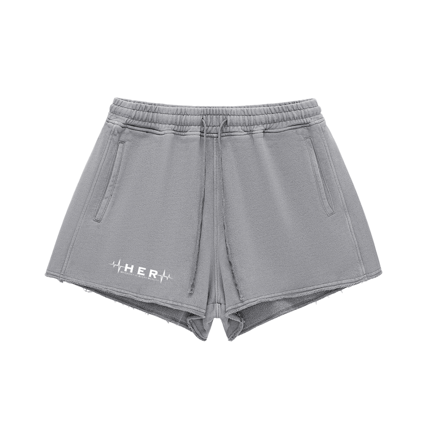 HER Washed Raw Edge Drawstring Shorts